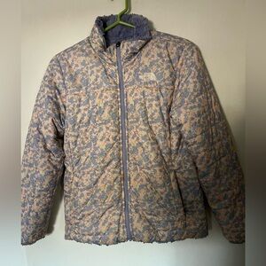 The North Face Kids Reversible Puffer - Pink/Tan/Lavender Floral